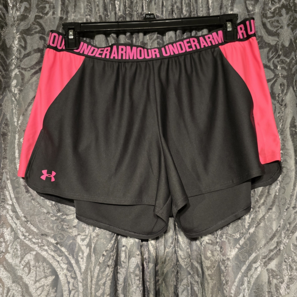 Under Armour Women's Black and Pink Shorts